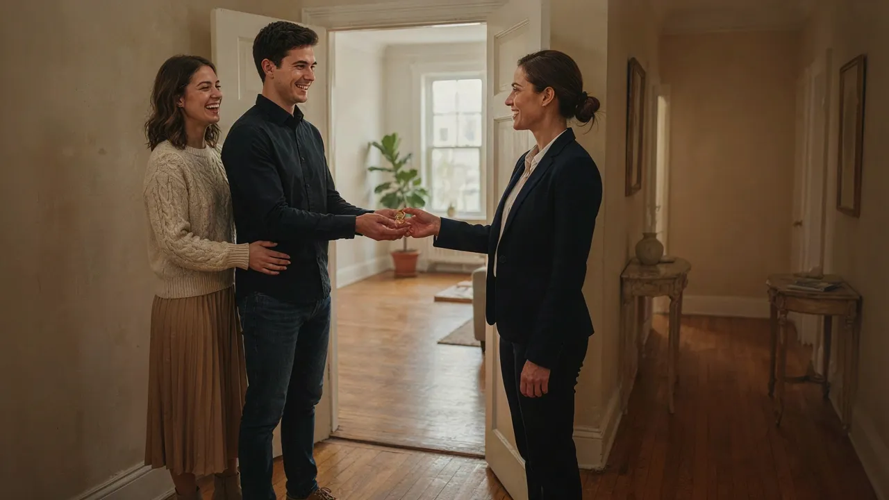 Couple recevant les clés de son appartement